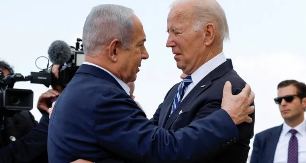 Biden, who paid an extraordinary wartime visit to Israel this October, has fully backed Israel's attack on Gaza [Evelyn Hockstein/Reuters]