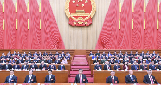 Xi Jinping and other top Chinese leaders attend the closing meeting of the second session of the 14th National People's Congress on March 11, 2024 at the Great Hall of the People in Beijing. Photo: Xinhua
