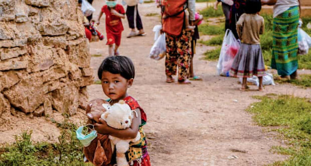 A child seen at a camp for people displaced during conflict between military and an ethnic rebel group in Myanmar's eastern Shan state. Millions are in desperate need of aid, a senior UN figure has said. Photograph: MNWM/AFP/Getty Image