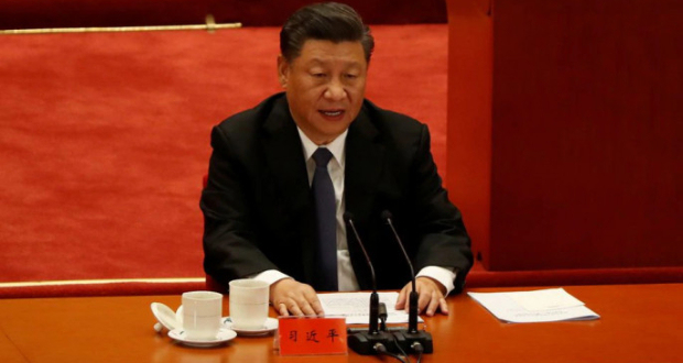 China's President Xi Jinping speaks while taking part in an event marking the 70th anniversary of the Chinese People's Volunteer Army's participation in the Korean War at the Great Hall of the People in Beijing, China October 23, 2020. REUTERS/Carlos Garcia Rawlins