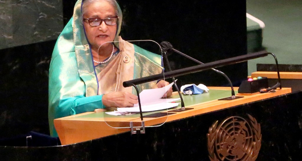 File Photo: Prime Minister Sheikh Hasina addresses the 76th UNGA session at the UN Headquarters in New York on Friday, September 24, 2021 PID