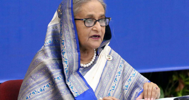Prime Minister addresses the closing ceremony of World Peace Conference at InterContinental Dhaka, joining it virtually from her official residence Gono Bhaban, on Sunday, December 5, 2021. Photo: PID