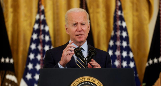 U.S. President Joe Biden delivers remarks on the Build Back Better Act and its impact on the cost of prescription drugs during a speech in the East Room at the White House in