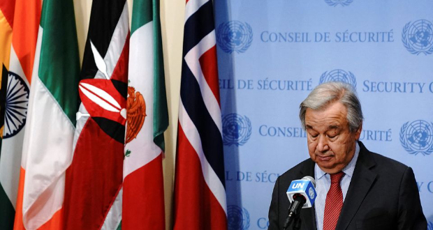 United Nations Secretary-General Antonio Guterres makes a statement as he speaks to the media at UN headquarters in the Manhattan borough of New York City, New York, U.S., February 24, 2022. REUTERS/Carlo Allegri