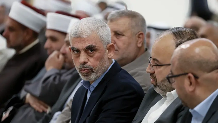 Yahya Sinwar attends a meeting in Gaza City, April 30, 2022  Photo by Yousef Masoud/SOPA Images/Sipa USA via Reuters