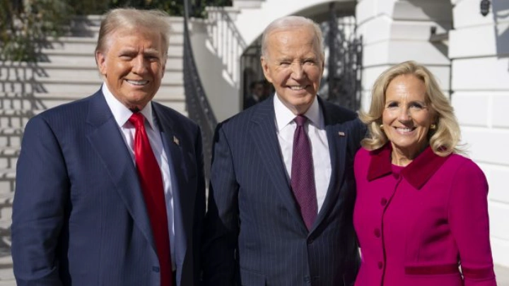 U.S. President Joe Biden and First Lady Jill Biden greet President-elect Donald Trump on the South Portico of the White House, Nov. 13, 2024.  Credit: Official White House Photo by Adam Schultz