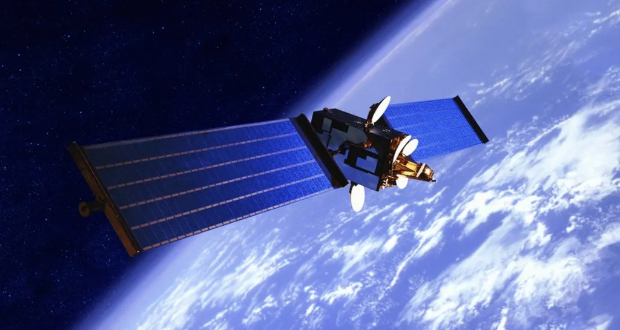 A communications satellite orbiting above the earth (file image)